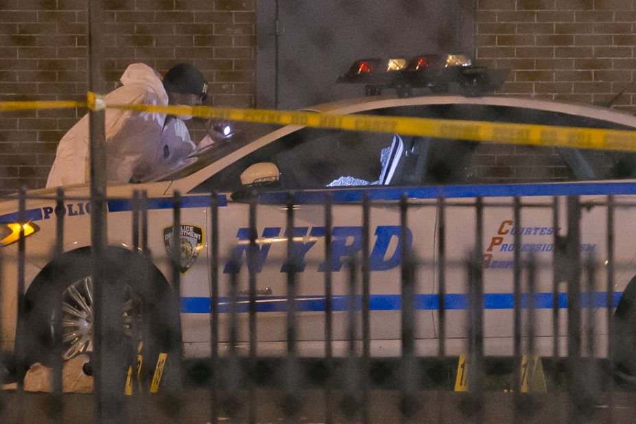 The shooter was found dead in a nearby subway station from a self-inflicted gunshot wound, officials said. The shooter, identified as Ismaaiyl Brinsley, arrived in New York from Baltimore, police said.