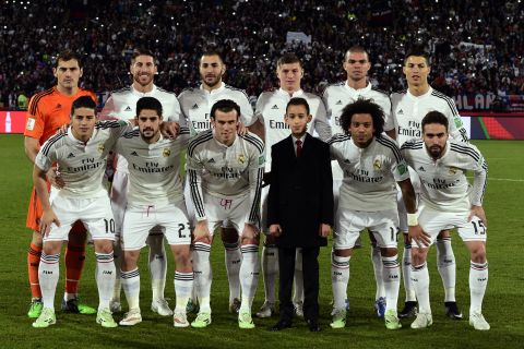 The stars line up. Real Madrid's players pose with Morocco's Prince Moulay Hassan before the FIFA Club World Cup final against San Lorenzo at the Marrakesh stadium.