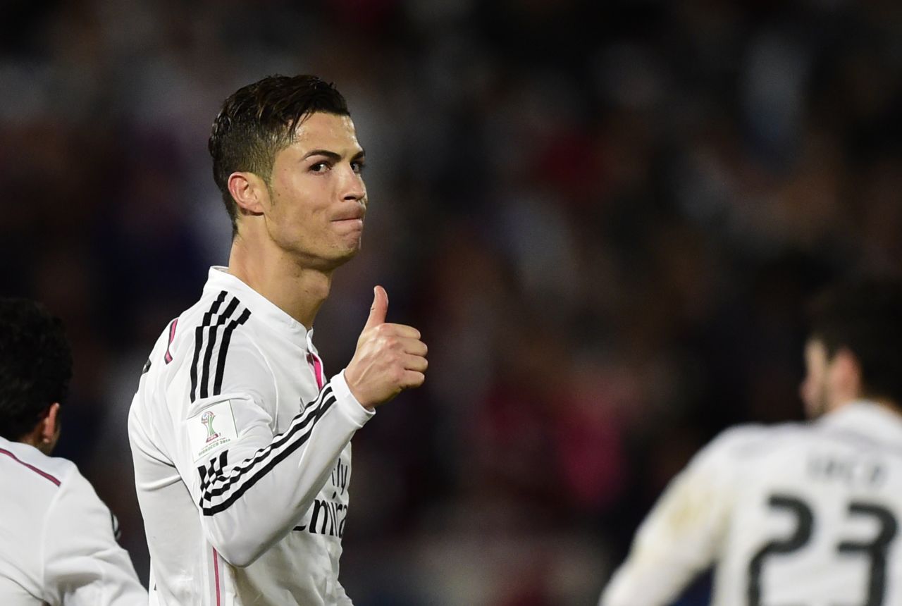 Real superstar Cristiano Ronaldo may have had a quiet night in Morocco but he gives his teammates the thumbs up as they secure victory.