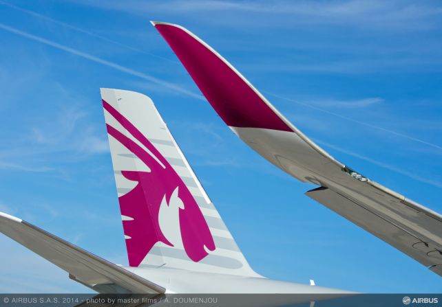 Qatar Airways A350 XWB Tail close-up. The Gulf airline has ordered 80 of the aircraft, which has a list price of $295 million. 