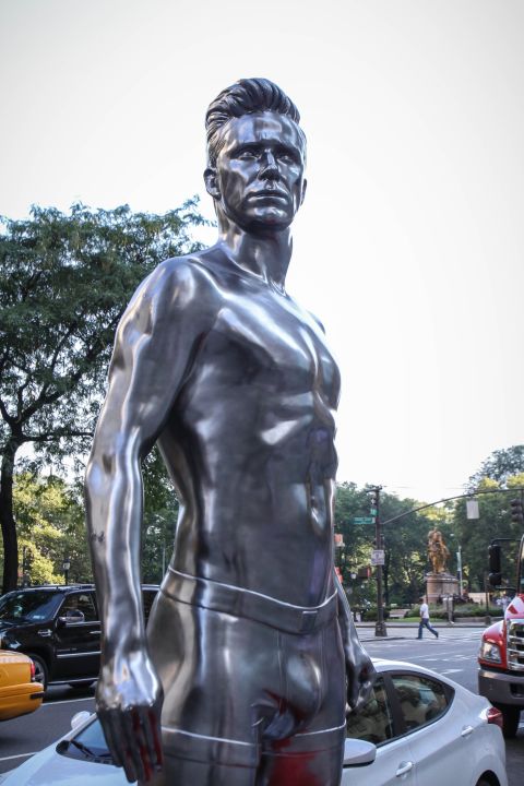 David Beckham's statue stands outside in New York as part of an H&M advertising campaign.