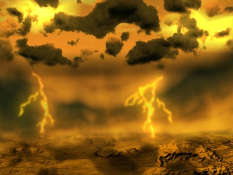 Venus has a surface temperature hot enough to melt lead and its atmospheric pressure is the equivalent of diving a mile underwater. This artist's impression shows a lighting storm seen from the planet's atmosphere.