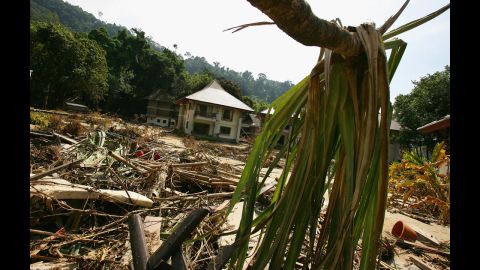 A view of the destruction at the Wannaburee Resort on December 30, 2004, in Khao Lak, Thailand.