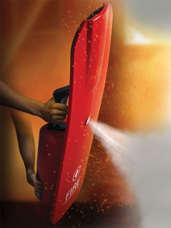 <strong>Shield Extinguisher</strong><br /><br />When fighting a fire, you need all the protection you can get: the<a href="http://www.red-dot.sg/en/online-exhibition/concept/?code=1306&y=2014&c=13&a=0" target="_blank" target="_blank"> Shield Extinguisher</a> imagined by Kim Junyoung and Lee Jimin is designed to make life easier for rescue workers.