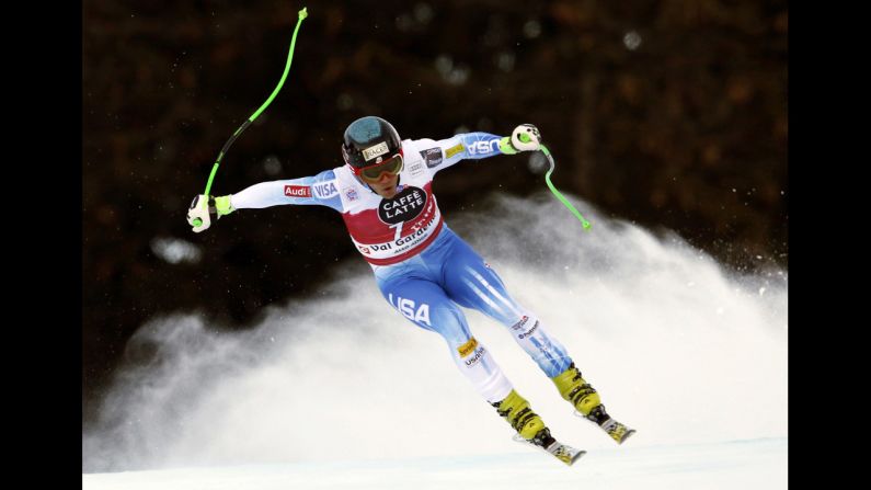 Steven Nyman speeds down the course to win the men's World Cup downhill in Val Gardena, Italy, December 19.