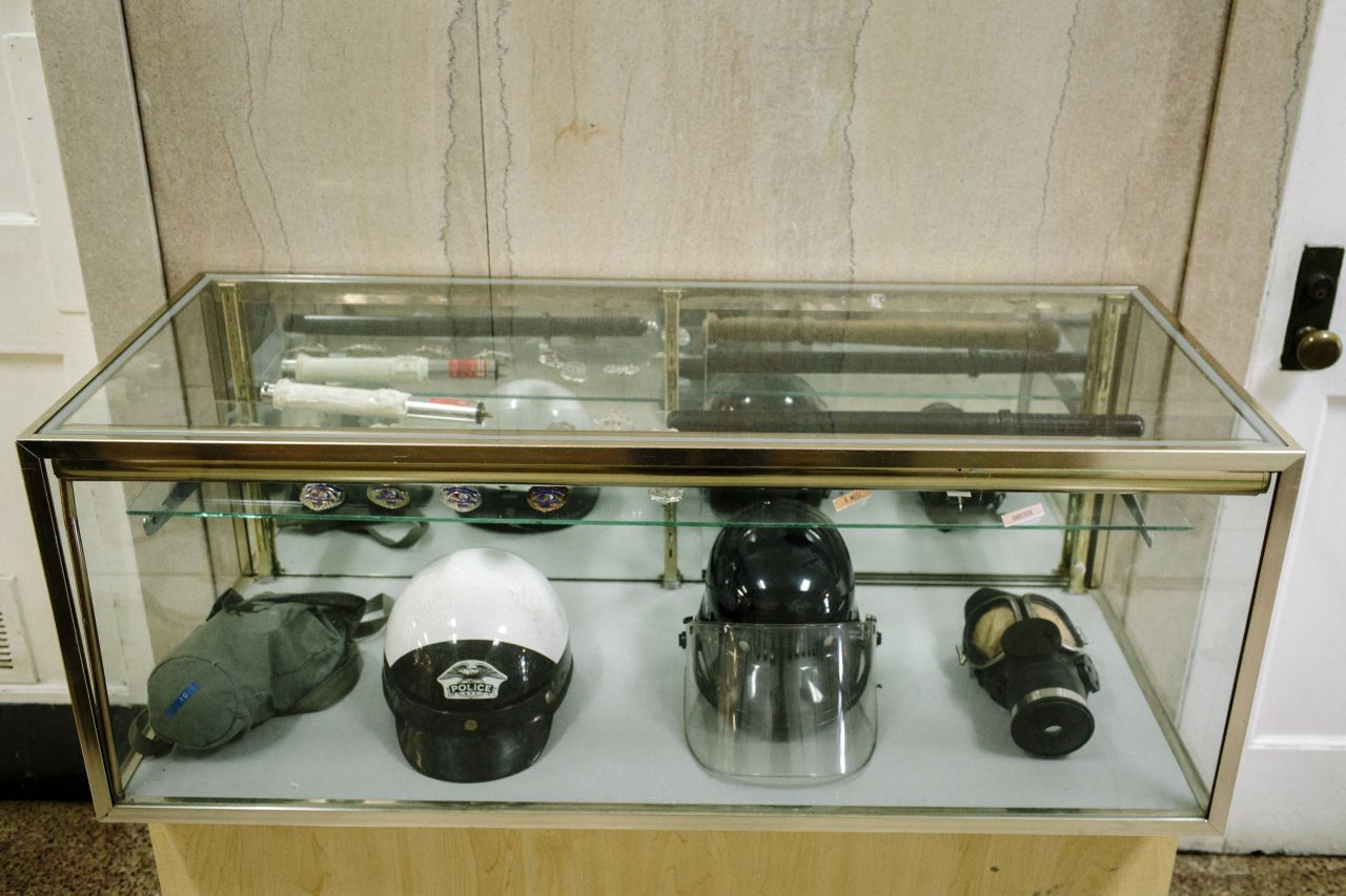Riley found items from the past in the basement of Selma's old City Hall and had them displayed in glass cases. They include a gas mask and a cattle prod. They're pieces of history that serve as reminders of where Selma once was, Riley says.