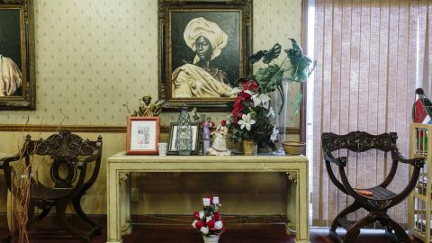 Faya Rose Toure draws from her African roots in her activism. Her office is filled with images that evoke the past.