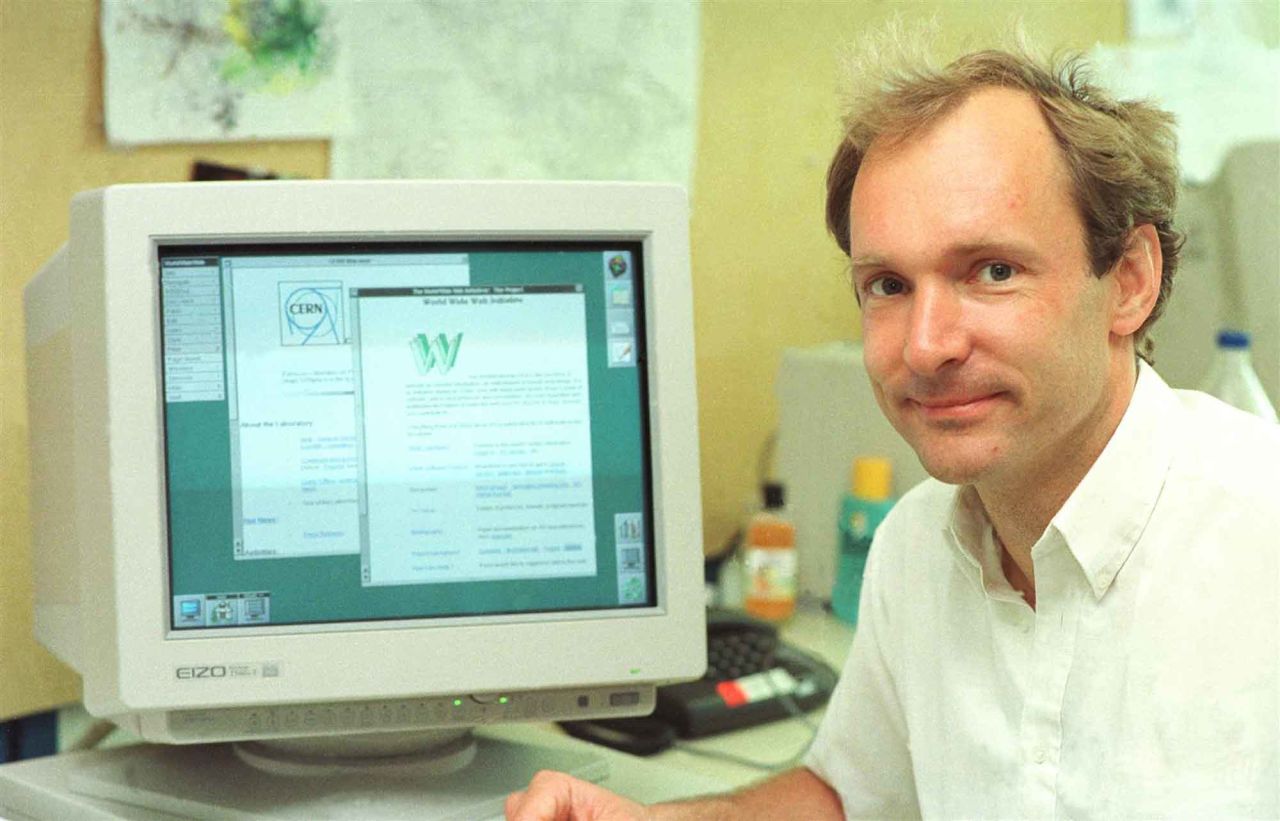 Berners-Lee with a web-connected computer, 1994.