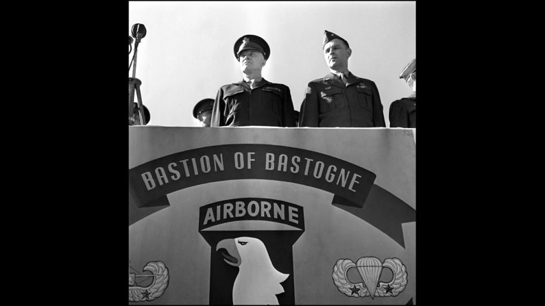 U.S. Gen. Dwight D. Eisenhower, supreme commander of Allied forces in Europe, speaks to the 101st Airborne Division.