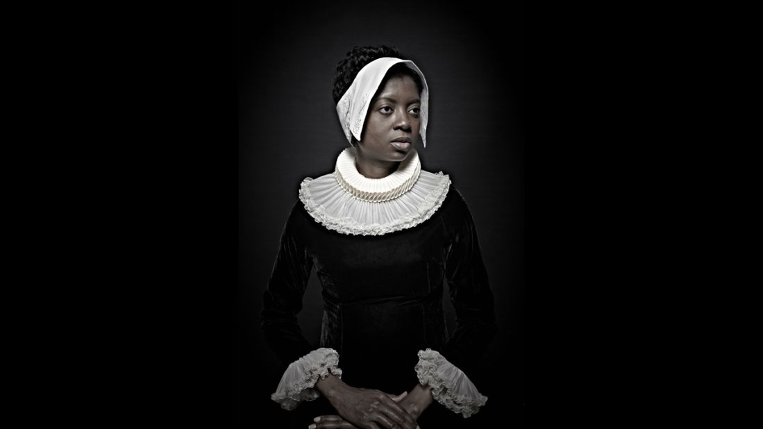 A woman poses in 17th-century clothing as part of Maxine Helfman's photo series "Historical Correction." Helfman shot the series in 2012, posing black subjects to look like old Flemish paintings.