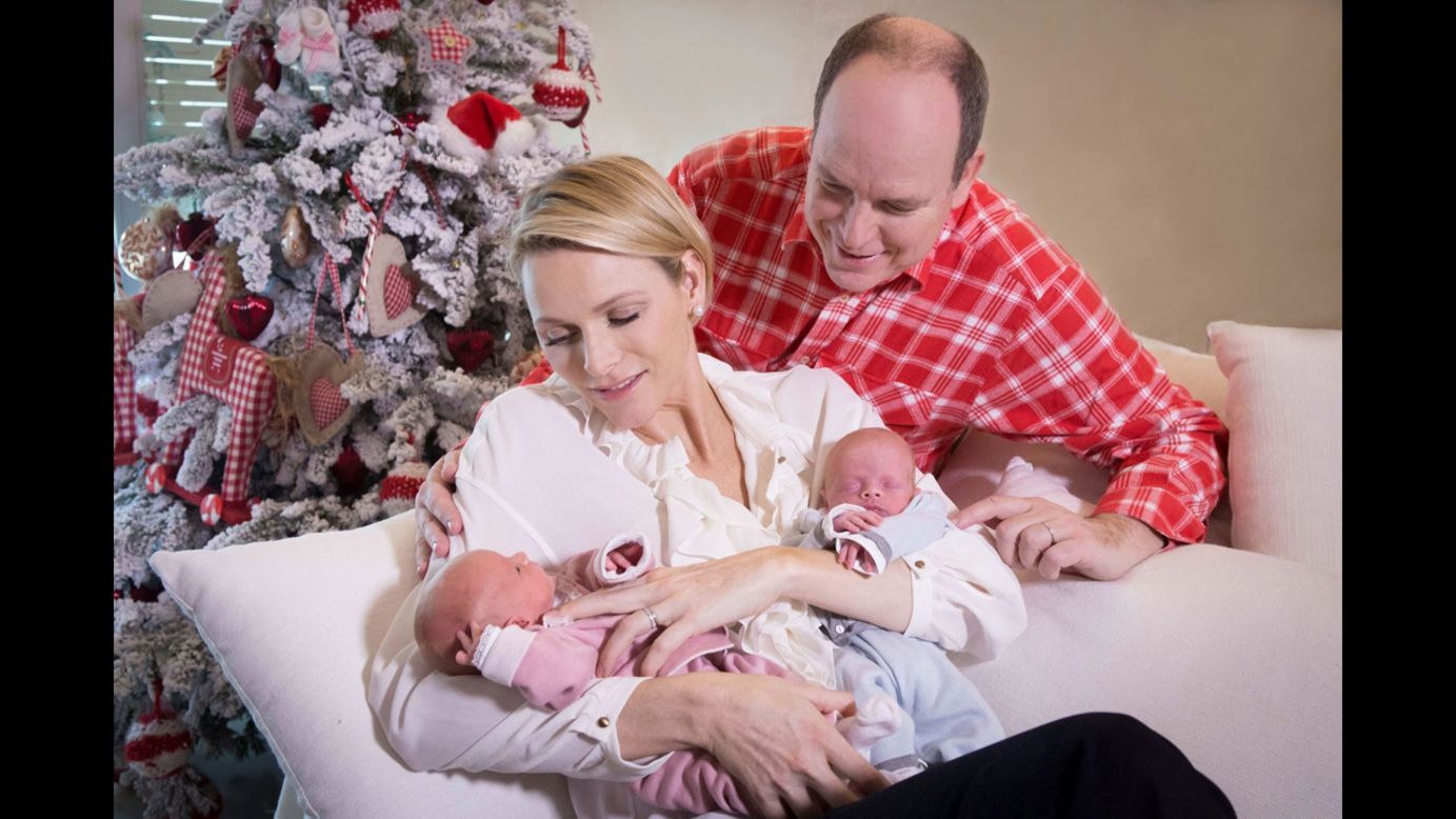 Monaco's newborn royals, Princess Gabriella and Crown Prince Jacques Honore Rainier, posed for their first official photos with their parents, Prince Albert and Princess Charlene. The twins were born on December 10, 2014.