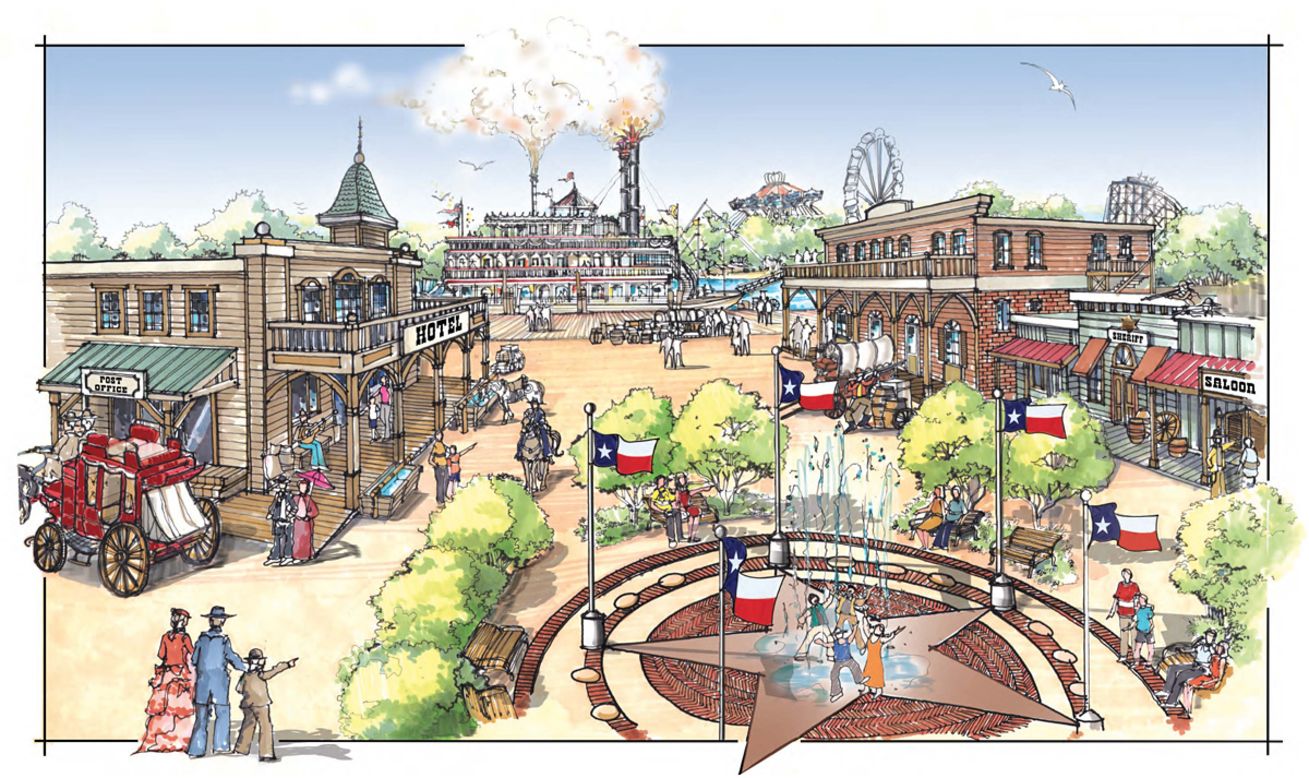 The  640-acre  Grand Texas Entertainment District will include seven Texas-themed attractions, a motorsports park, sports complex and water park.