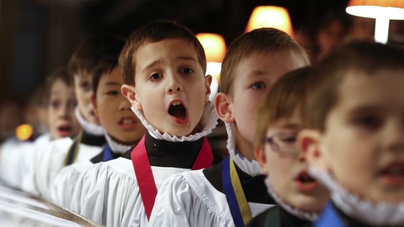Singers in the St. Paul's Cathedral choir in London rehearse ahead of Christmas services on Monday, December 22.