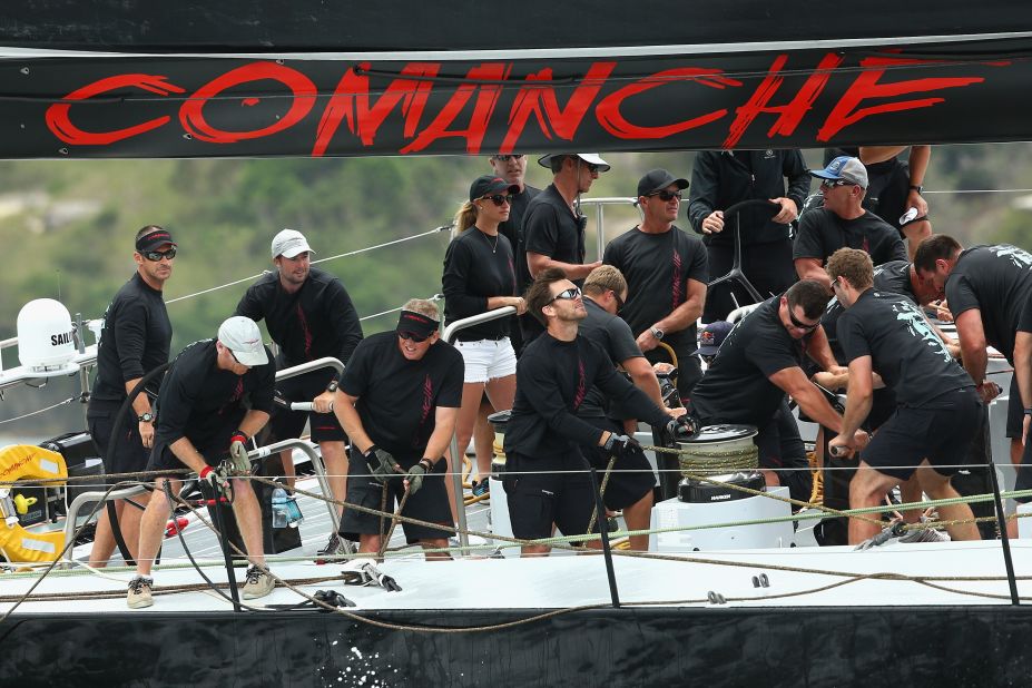 Kristy Hinze-Clark on board Comanche during the Big Boat Challenge in Sydney Harbor on December 9.