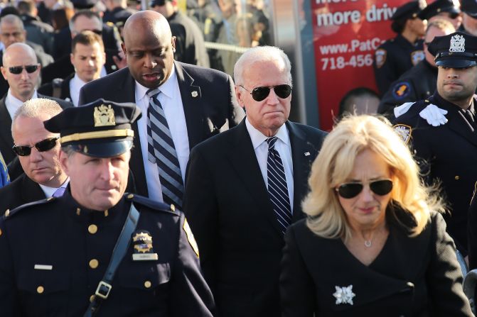 Vice President Joe Biden and his wife, Jill, enter Christ Tabernacle Church in Queens for the funeral of the slain NYPD Officer.