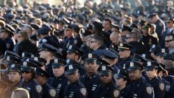 Police officers gather for the funeral for New York police officer Rafael Ramos in New York.