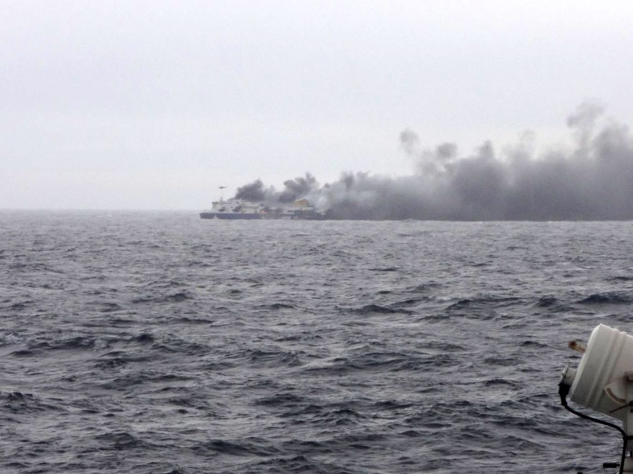Smoke rises from the Norman Atlantic ferry.