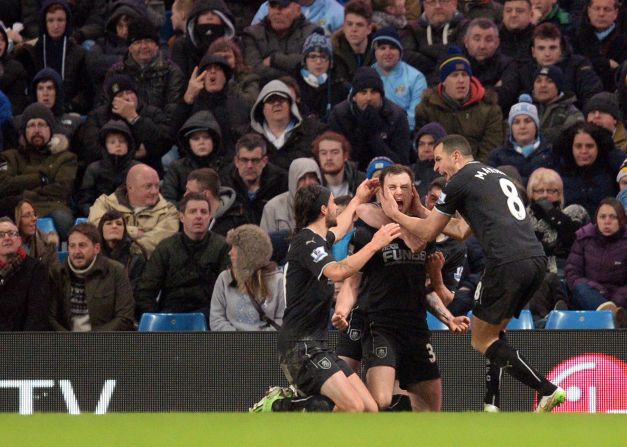 A funny thing happened on the way to three points for Man City. Ashley Barnes, middle, scored late in the second half as promoted Burnley rallied from 2-0 down to earn a point against the defending league champion. 