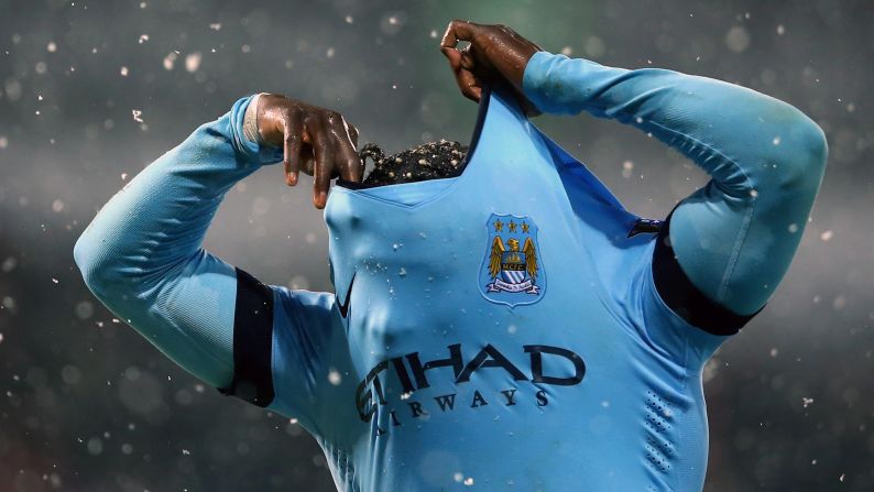 Manchester City defender Bacary Sagna pulls up his shirt during a Premier League match in West Bromwich, England, on Friday, December 26.