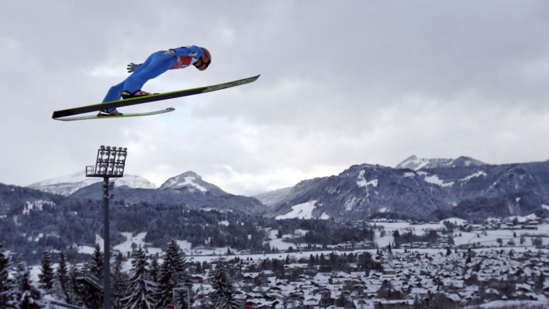 Austrian ski jumper Stefan Kraft soars through the air Saturday, December 27, during the Four Hills Tournament in Oberstdorf, Germany. Kraft won the first stage of the event.