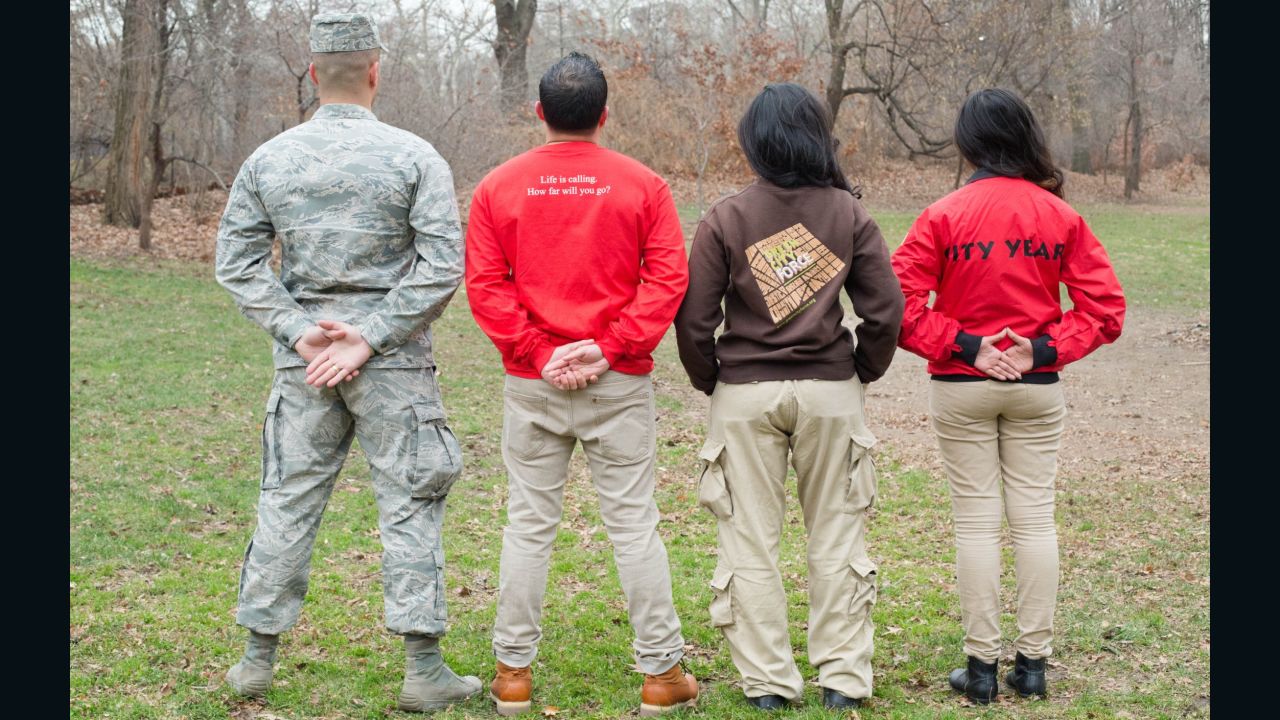 There are many ways to serve your country. From left to right: Capt. Dia Beshara serves at USAF; Ferney Giraldo is a returned volunteer from the Peace Corps; Adalisa Ramirez is a graduate of Green City Force AmeriCorps; Tahia Islam is a member of City Year AmeriCorps.