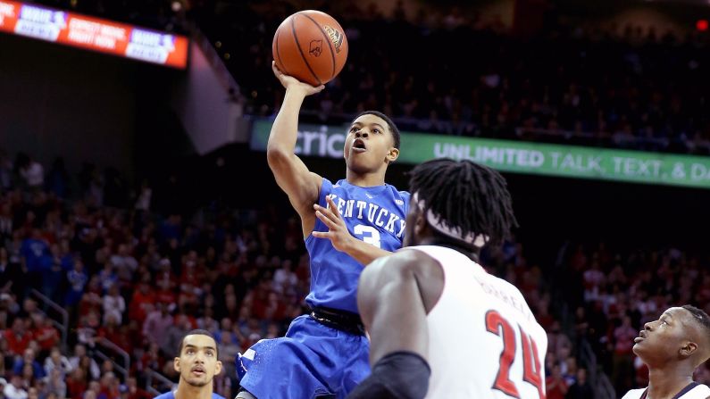 Kentucky guard Tyler Ulis shoots the ball during a game at Louisville on Saturday, December 27. Ulis scored 14 points as the top-ranked Wildcats won the rivalry game 58-50 and stayed undefeated.