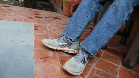 Hari Chaudhary still wears the shoes he wore when he got caught in the snowstorm in Annapurna. 