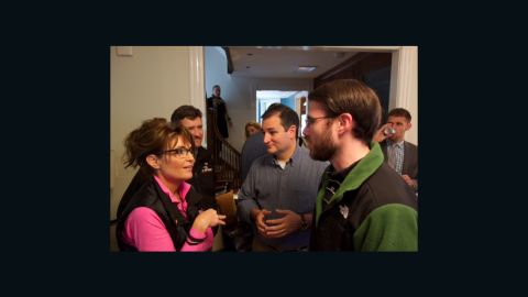 Perry discusses Facebook strategy with Cruz and Sarah Palin. 