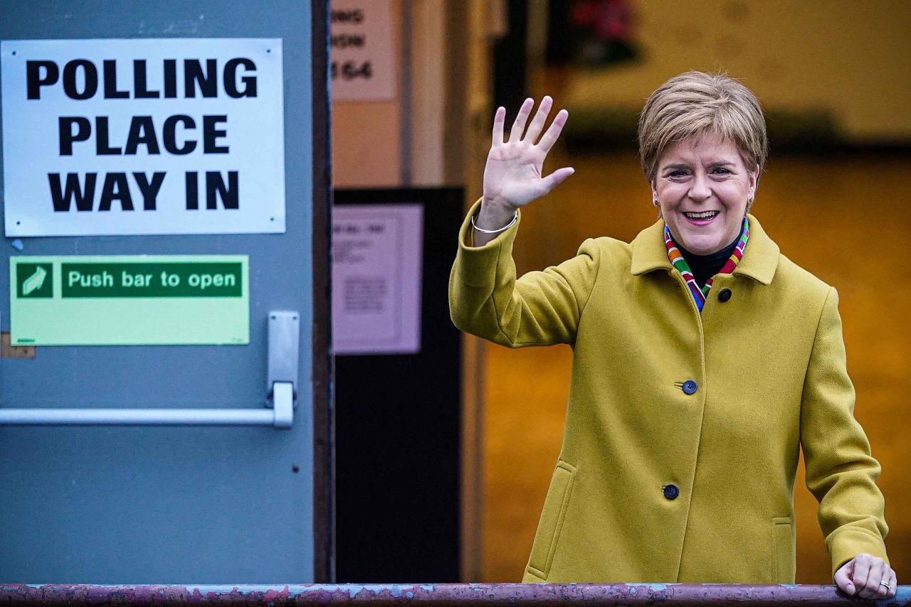 First Minister of Scotland and leader of the SNP Nicola Sturgeon votes in Glasgow, Scotland on Thursday. Photo: Jeff J Mitchell/Getty Images