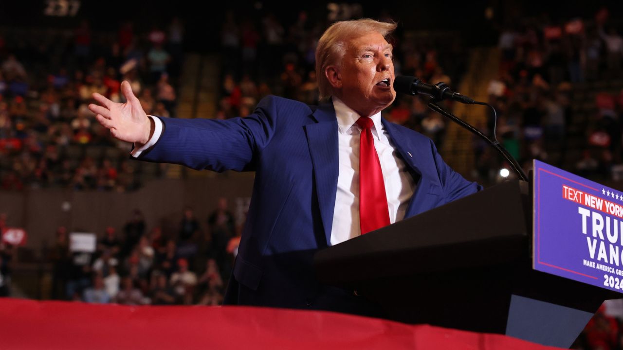 Former President Donald Trump speaks at a rally in Uniondale, New York, on Wednesday.