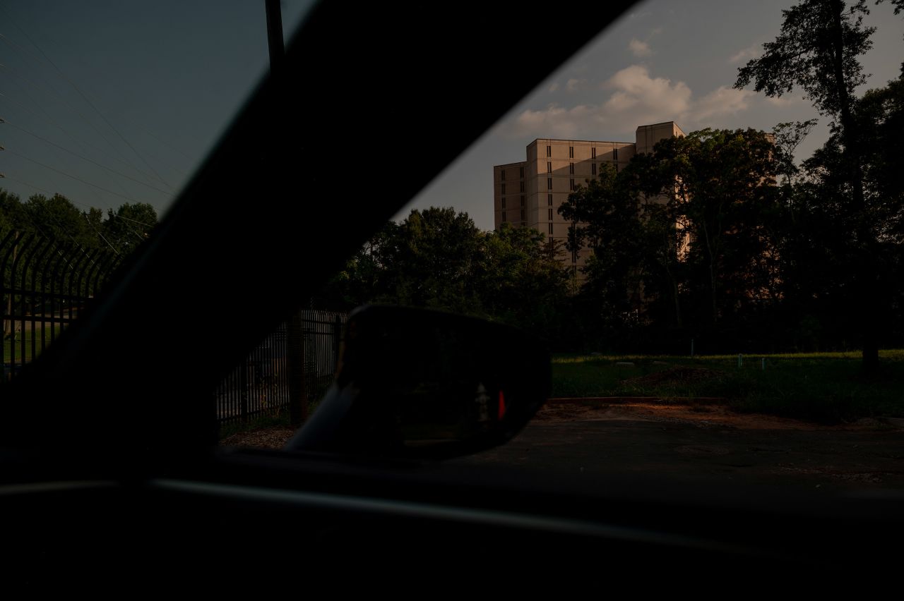 The evening sun illuminates the Fulton County jail in Atlanta, Georgia, on Wednesday, August 23.