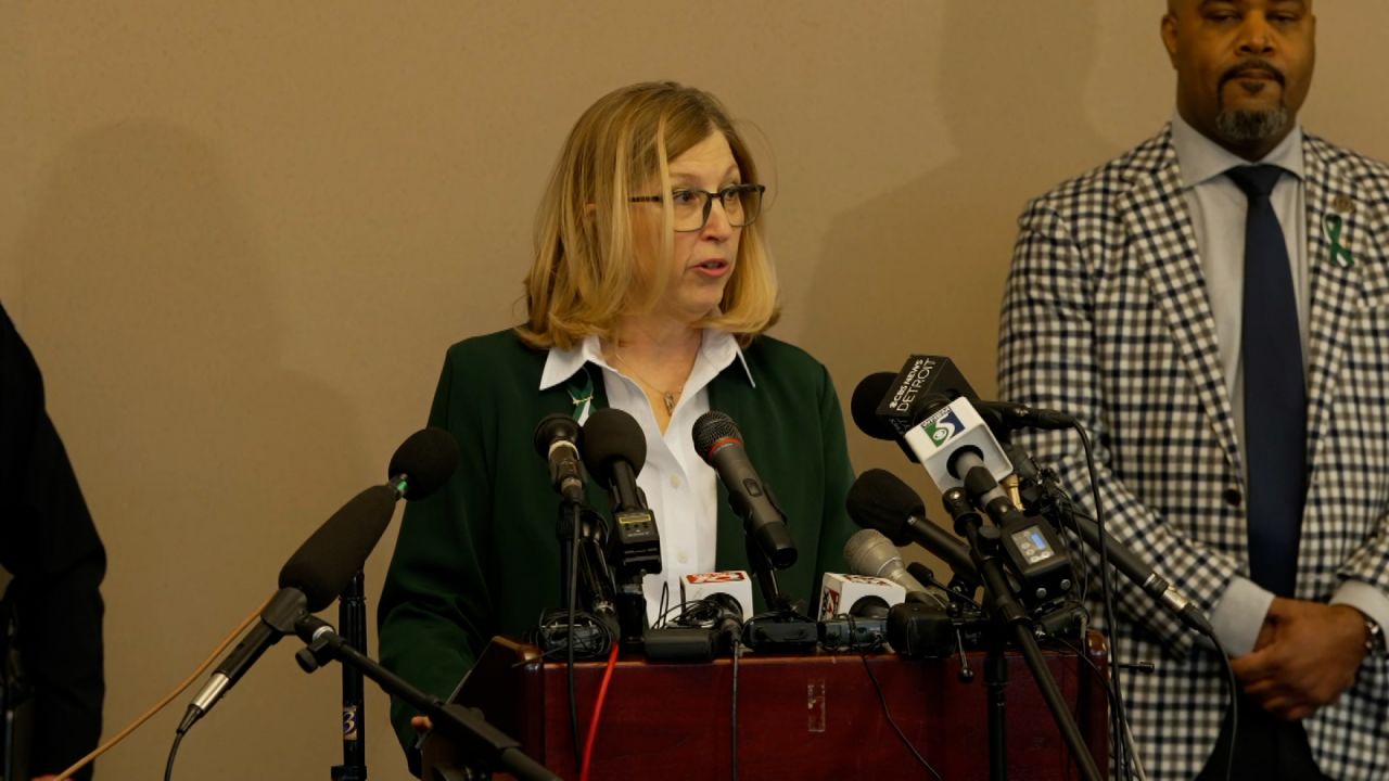 Michigan State University interim President Teresa Woodruff speaks at a press conference on Thursday.