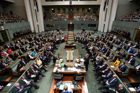 Treasurer Josh Frydenberg delivers the budget in the House of Representatives on April 02, 2019 in Canberra, Australia.