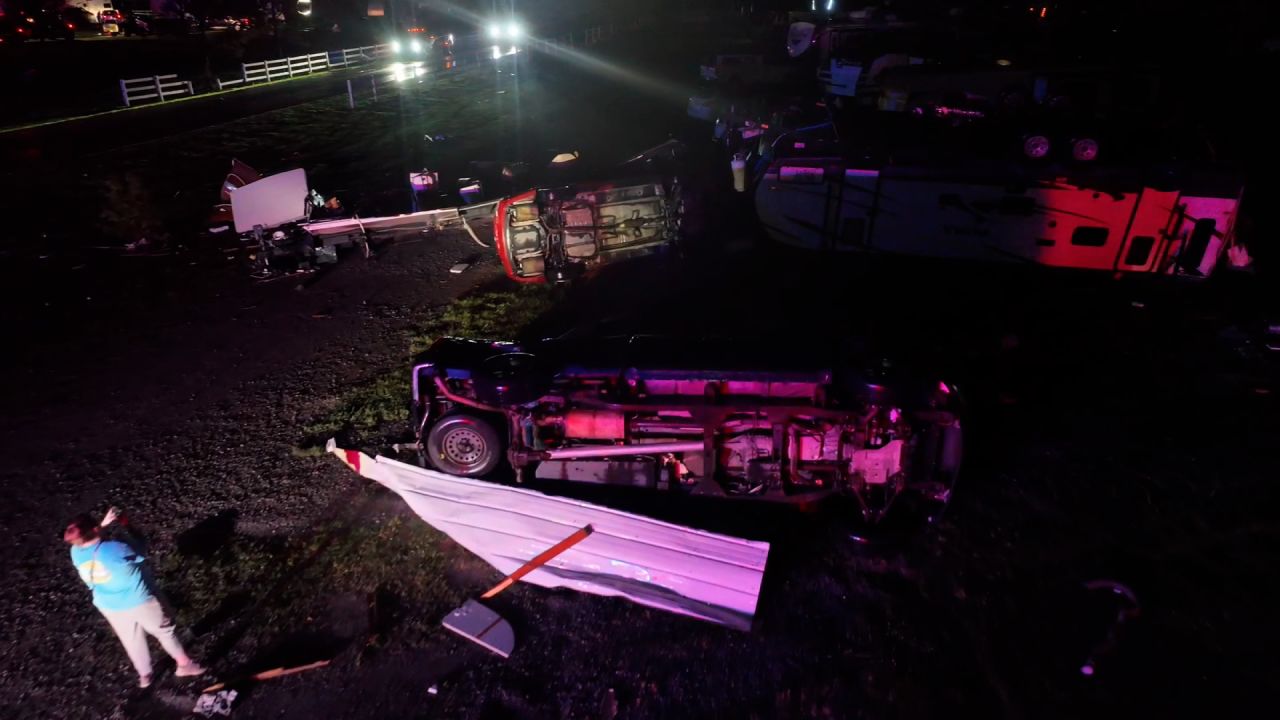 This screen grab from a video shows wreckage at a campground near Claremore, Oklahoma.