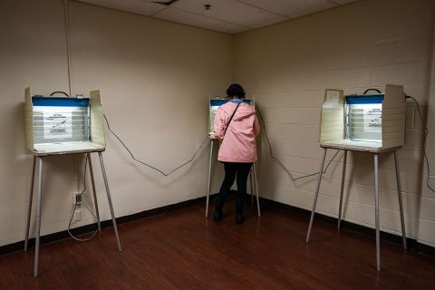 A person votes in Detroit, Michigan, on October 15.