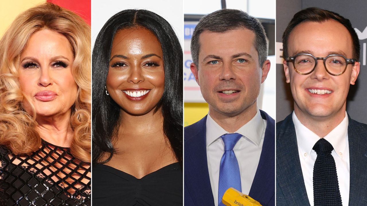 From left: actors Jennifer Coolidge and Adrienne Warren, Transportation Secretary Pete Buttigieg and his husband, Chasten Buttigieg.