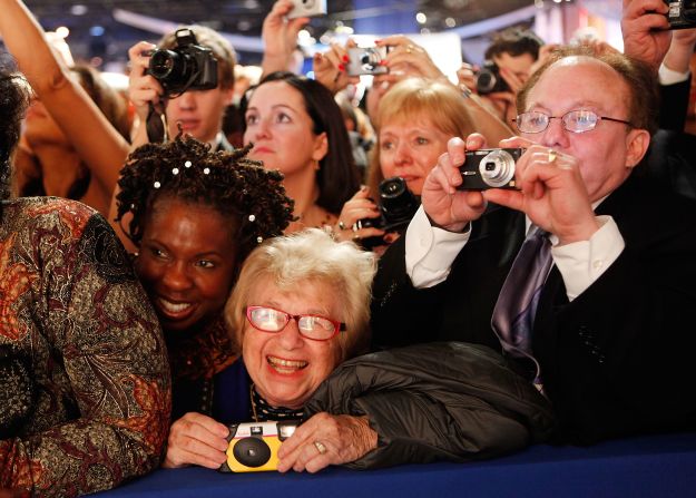 Westheimer watches President Barack Obama and first lady Michelle Obama dance during an inaugural ball in January 2009 in Washington, DC.