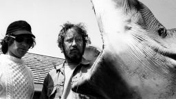 JAWS, from left: director Steven Spielberg, Richard Dreyfuss on set, 1975