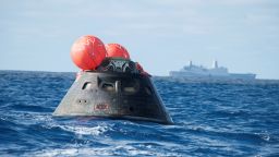 NASA's Orion spacecraft bobs in the Pacific Ocean on December 5, 2015 after its first test flight.