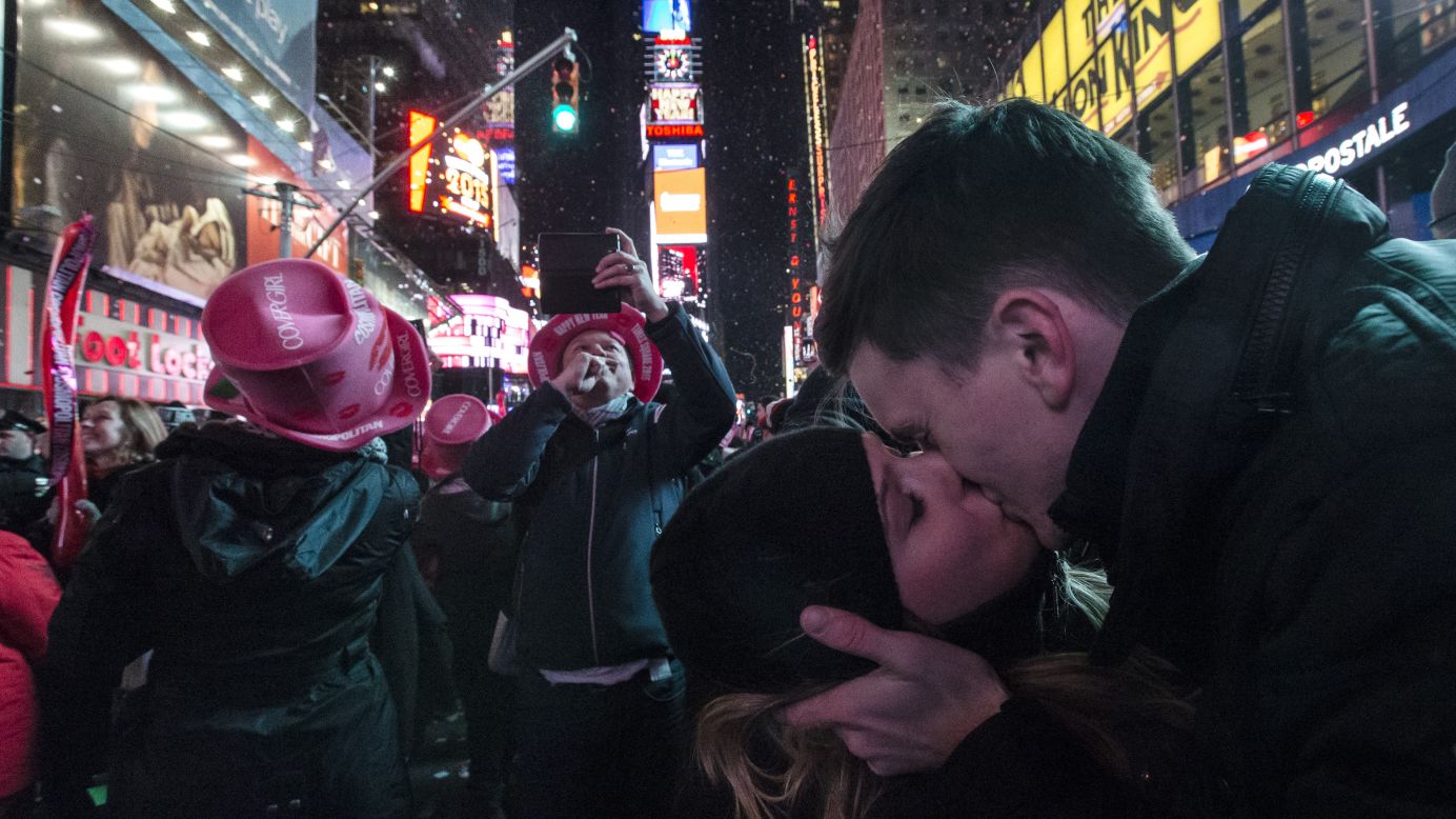 Sean Reilly and Emily Verselin share a kiss at midnight during a <a href="http://www.cnn.com/2014/12/31/world/gallery/2015-new-year/index.html" target="_blank">New Year's celebration</a> in New York's Times Square. <a href="http://www.cnn.com/2014/12/26/world/gallery/week-in-photos-1226/index.html" target="_blank">See last week in 22 photos</a>