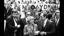 Democratic vice presidential candidate Geraldine Ferraro and New York Gov. Mario Cuomo marchin New York's Columbus Day parade on October 9, 1984.
