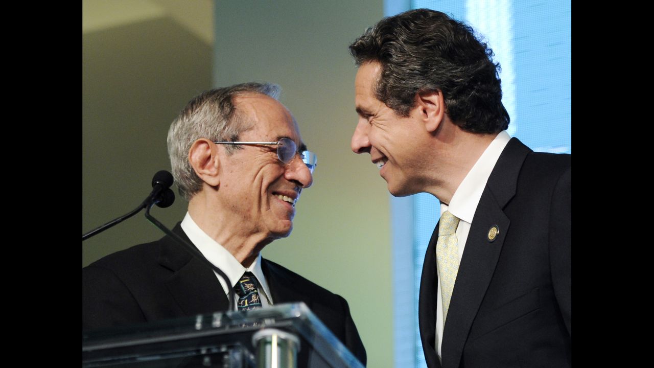 Cuomo introduces his son and governor of New York, Andrew Cuomo, at the AOL Huffington Post Game Changers Awards on October 18, 2011, in New York. 