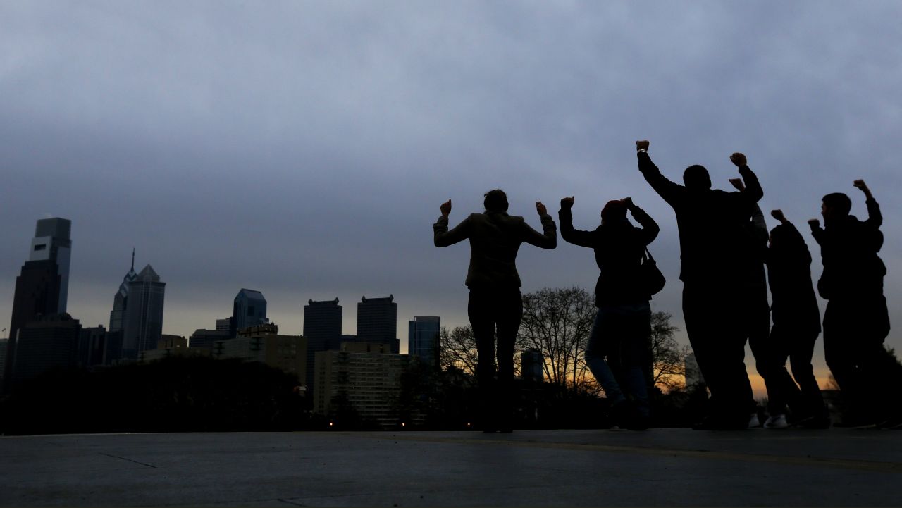 Visitors channel Rocky Balboa on the steps of the Philadelphia Museum of Art.
