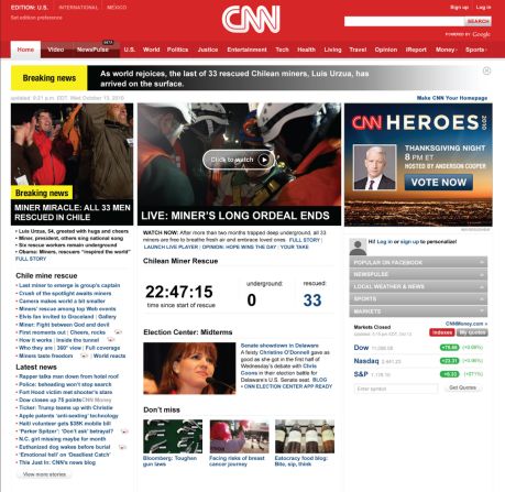CNN homepage, 2010.
