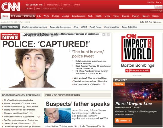 CNN homepage, 2013.