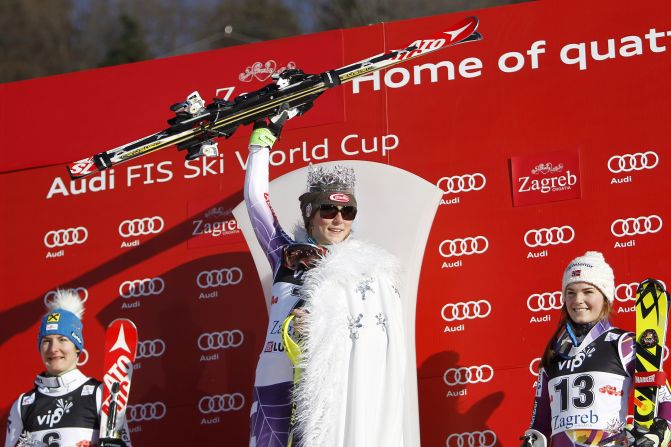 Mikaela Shiffrin was crowned "Snow Queen" of slalom skiing after triumphing in Sunday's World Cup race in Zagreb, Croatia.