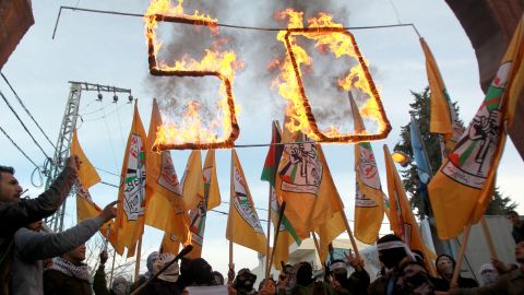 Supporters of the al-Aqsa Martyrs Brigades, Fatah armed wing, rally on January 2, 2015 near Bethlehem.