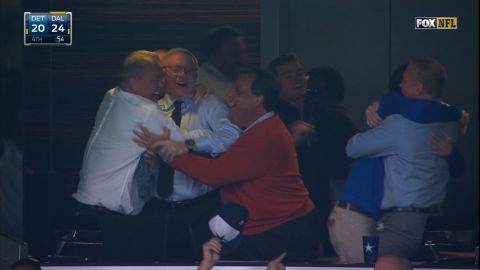 Gov. Chris Christie (R-NJ) celebrates the Dallas Cowboys' win over the Detroit Lions