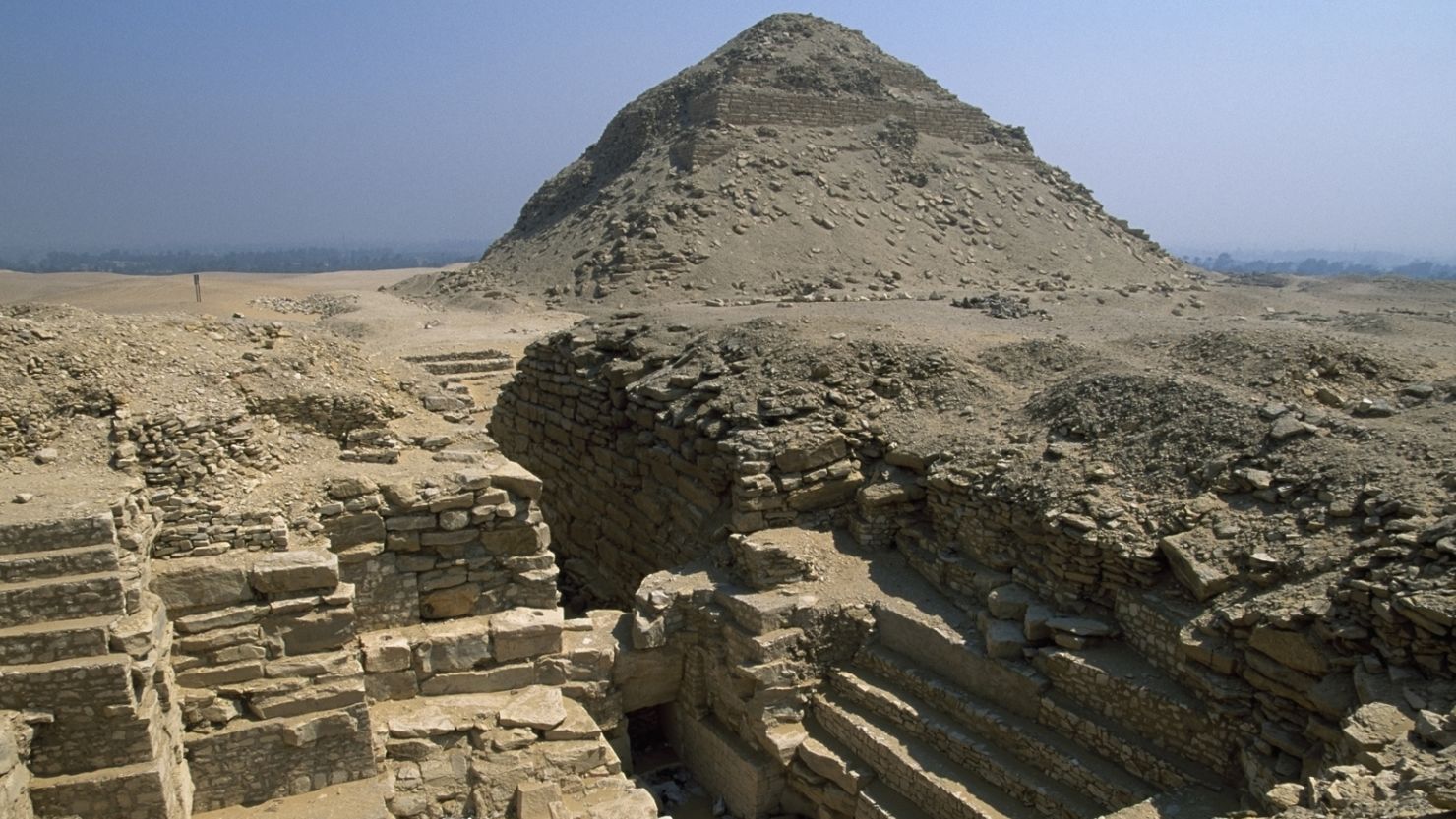The unfinished pyramid of Pharaoh Neferefre can be seen in Abusir, Egypt. 