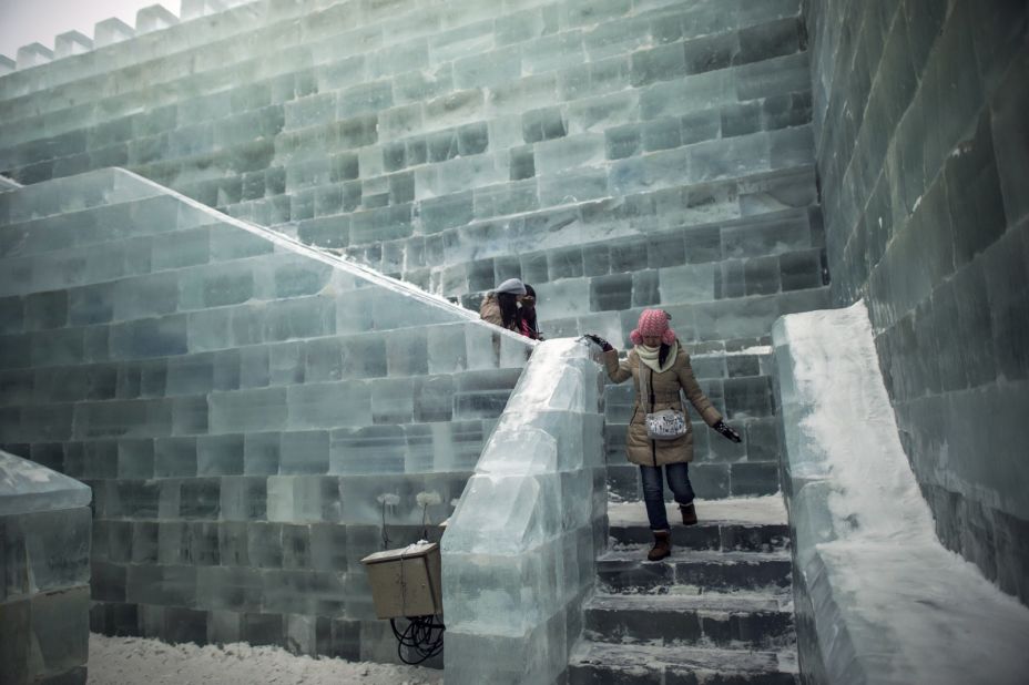 Visitors can walk through a castle of blocks made with ice taken from Harbin's frozen Songhua River.